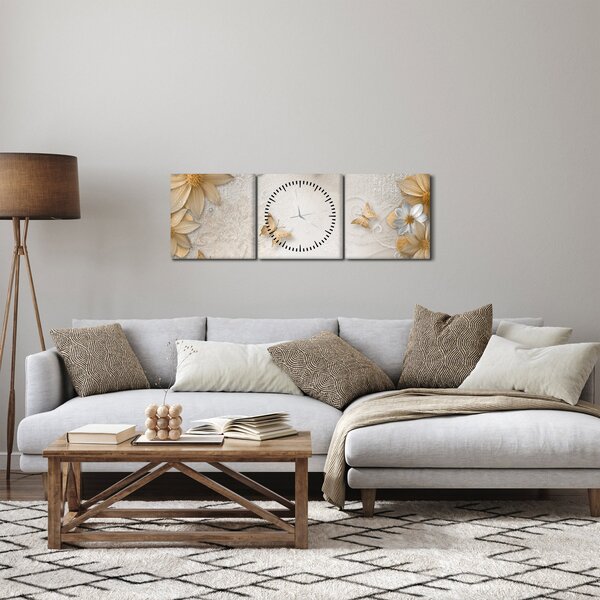 Slika - Rože z metuljčki (sa satom) (90x30 cm)