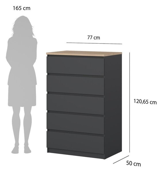Tamno siva komoda 77x121x50 cm Naia – Tvilum