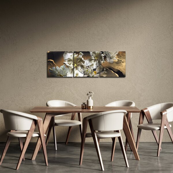 Slika - Cvetovi orhidej na marmornem ozadju (sa satom) (90x30 cm)