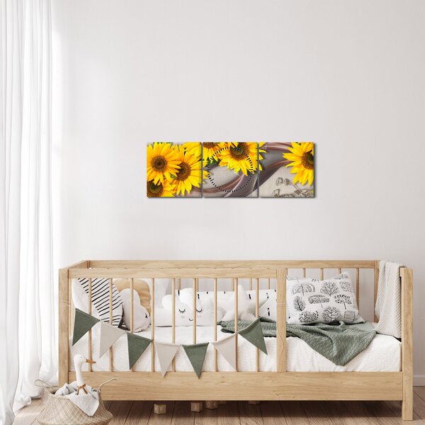 Slika - Svetleči cvetovi sončnic (sa satom) (90x30 cm)
