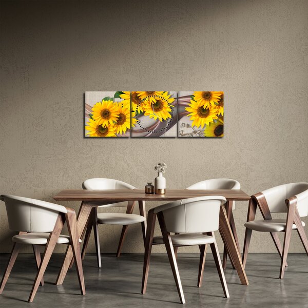 Slika - Svetleči cvetovi sončnic (sa satom) (90x30 cm)