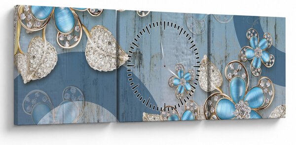 Slika - Modre rože (sa satom) (90x30 cm)