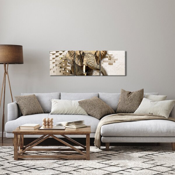 Slika - Slon prebija zid (sa satom) (90x30 cm)