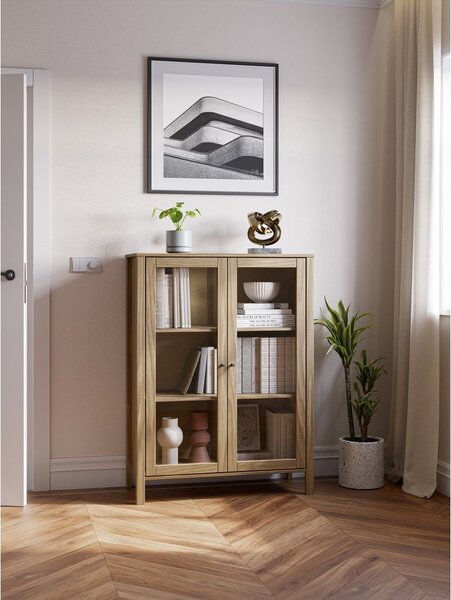 Vitrina od masivnog bora u prirodnoj boji 90x120x40 cm Alessandra – Marckeric