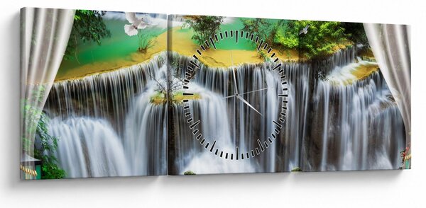 Slika - Pogled na čarobne slapove (sa satom) (90x30 cm)