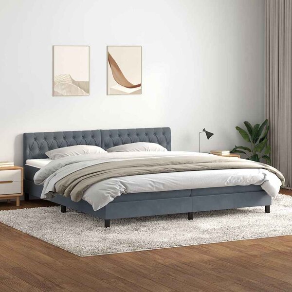 Krevet s oprugama i madracem tamnosivi 180x210 cm baršunasti - Siva / 180 x 210 cm