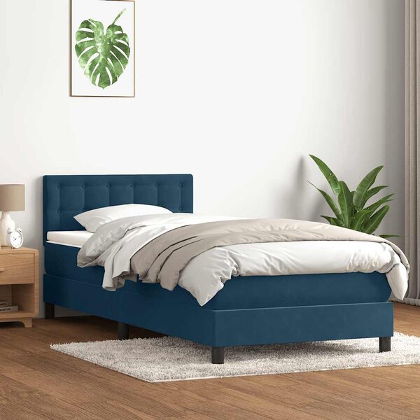 Box Spring krevet s madracem tamnoplavi 80x210 cm baršun - Plava / 80 x 210 cm