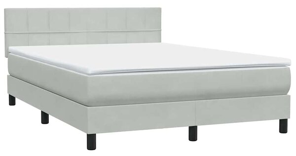 Krevet s oprugama i madracem svjetlosivi 160x220 cm baršunasti - Siva / 160 x 220 cm