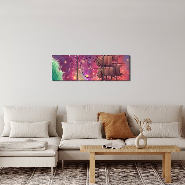 Slika - Ladja z vesoljskim nebom (sa satom) (90x30 cm)