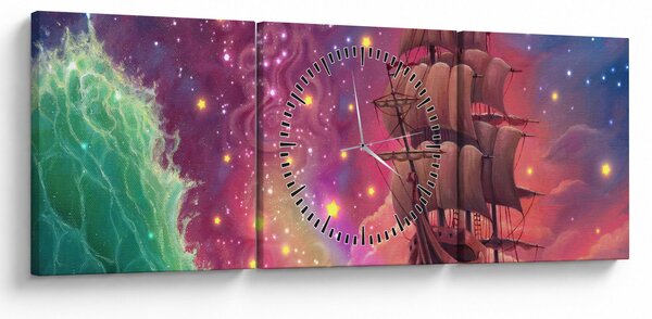 Slika - Ladja z vesoljskim nebom (sa satom) (90x30 cm)