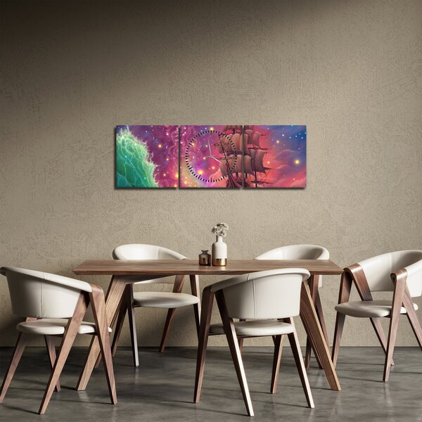 Slika - Ladja z vesoljskim nebom (sa satom) (90x30 cm)