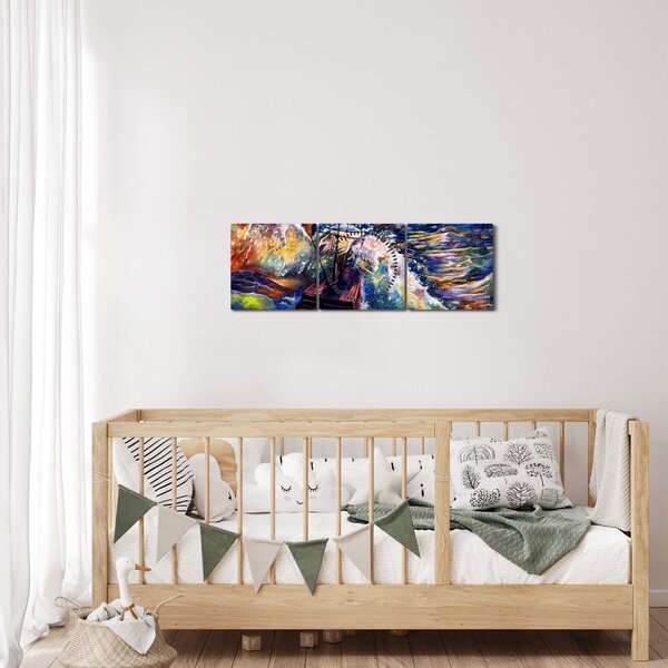Slika - Ladja na oceanskih valovih, akvarel (sa satom) (90x30 cm)