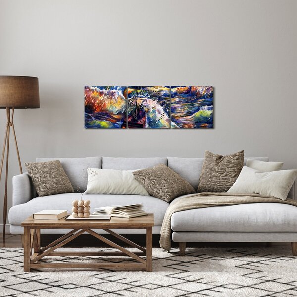 Slika - Ladja na oceanskih valovih, akvarel (sa satom) (90x30 cm)