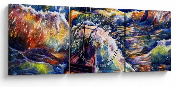 Slika - Ladja na oceanskih valovih, akvarel (sa satom) (90x30 cm)