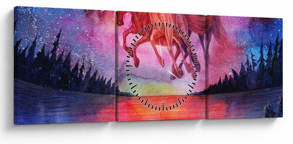 Slika - Prikaz vesoljskih konjev nad jezerom, akvarel (sa satom) (90x30 cm)
