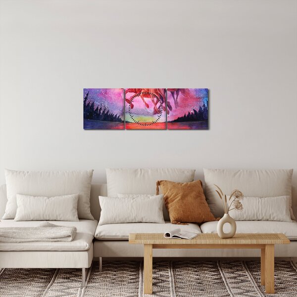 Slika - Prikaz vesoljskih konjev nad jezerom, akvarel (sa satom) (90x30 cm)