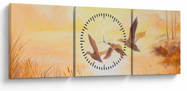 Slika - Žerjavi ob sončnem zahodu (sa satom) (90x30 cm)