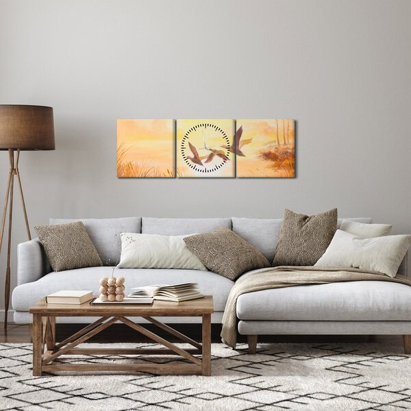 Slika - Žerjavi ob sončnem zahodu (sa satom) (90x30 cm)