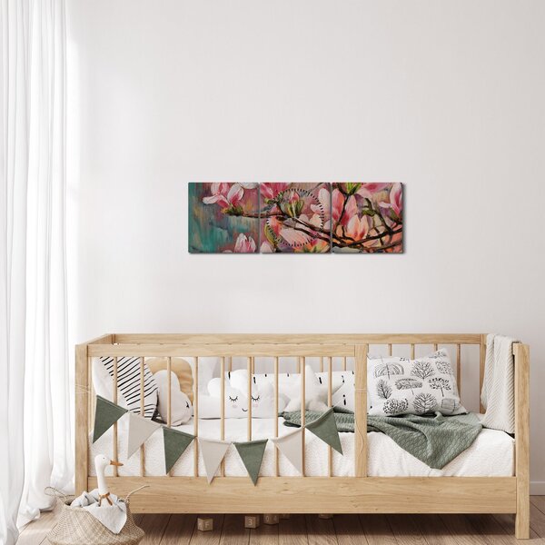 Slika - Oljna slika, Cvetoča sakura (sa satom) (90x30 cm)