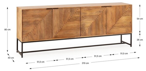 Komoda od masivnog manga u prirodnoj boji 210x80x40 cm Nereida – MOME