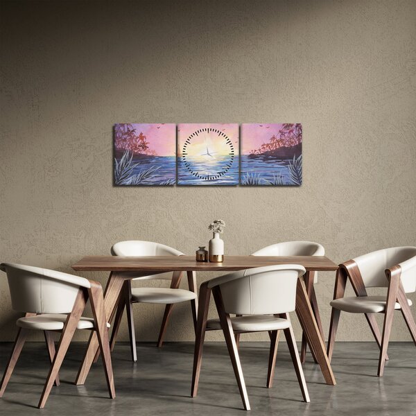 Slika - Sončni zahod nad vodo, akvarel (sa satom) (90x30 cm)
