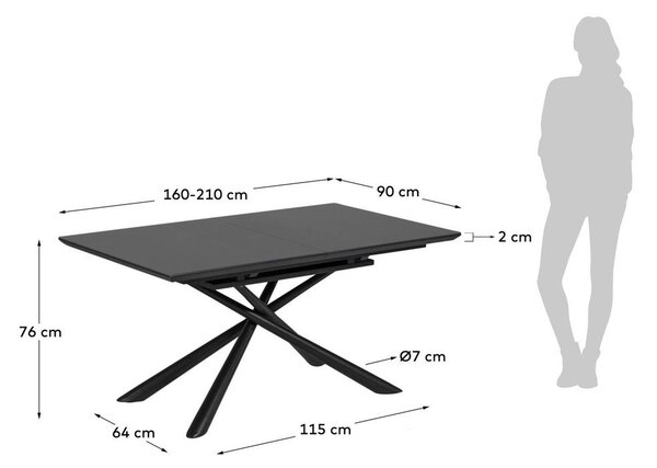Proširiv blagovaonski stol s dodatnom pločom s keramičkom daskom 90x160 cm Theone – Kave Home