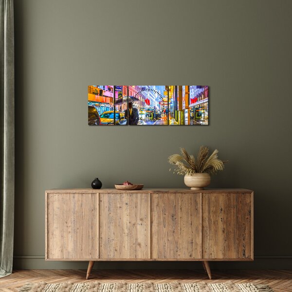 Slika - Mesto v neonskem sijaju (sa satom) (90x30 cm)