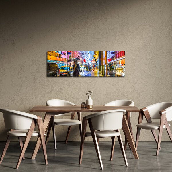 Slika - Mesto v neonskem sijaju (sa satom) (90x30 cm)