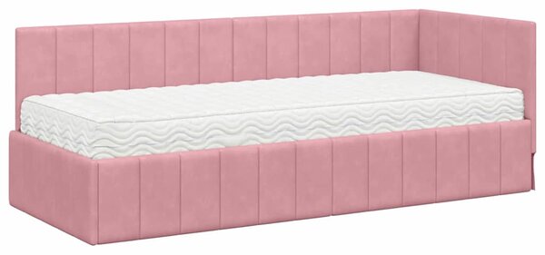 Kutni krevetni okvir s madracem s madracem 2 pcs Siva Baršun - Ružičasta / 80 x 200 cm