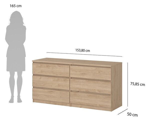 Komoda u dekoru hrasta u prirodnoj boji 154x76x50 cm Naia – Tvilum