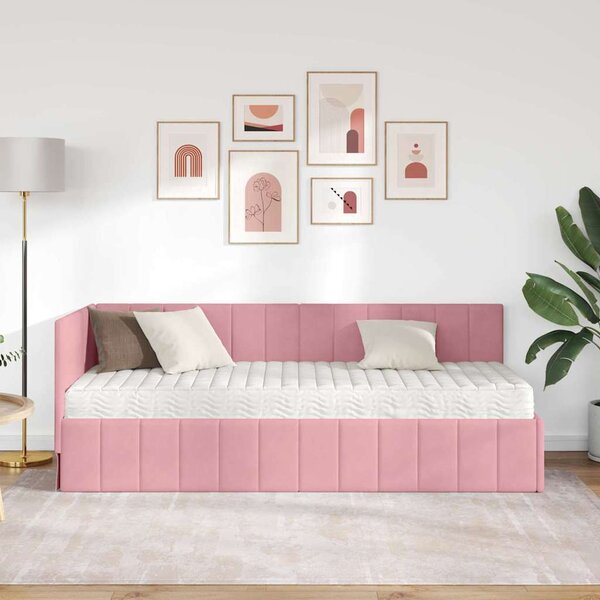Kutni krevetni okvir s madracem s madracem 2 pcs Siva Baršun - Ružičasta / 80 x 200 cm