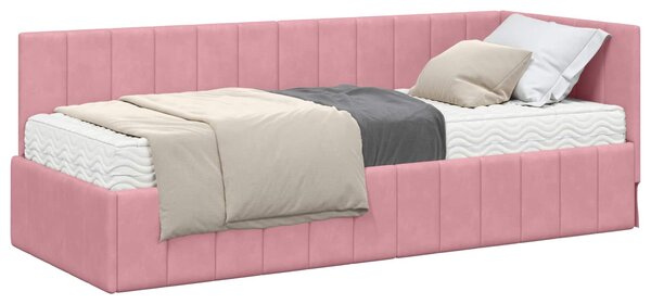 Kutni krevetni okvir s madracem s madracem 2 pcs Siva Baršun - Ružičasta / 80 x 200 cm