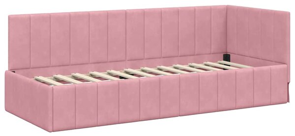 Kutni krevetni okvir s madracem s madracem 2 pcs Siva Baršun - Ružičasta / 80 x 200 cm