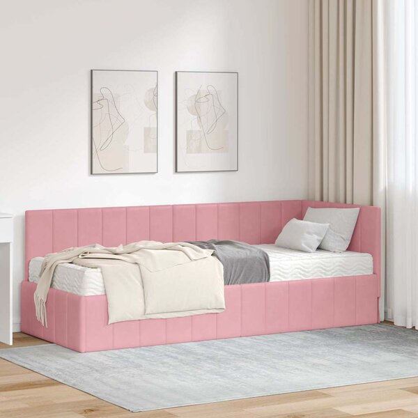 Kutni krevetni okvir s madracem s madracem 2 pcs Siva Baršun - Ružičasta / 80 x 200 cm