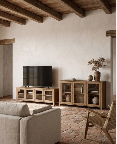 Vitrina od masivnog bora u prirodnoj boji 142x80x40 cm Alessandra – Marckeric