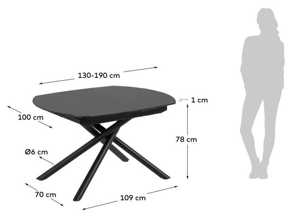 Proširiv blagovaonski stol s dodatnom pločom s keramičkom daskom 100x130 cm Yodalia – Kave Home