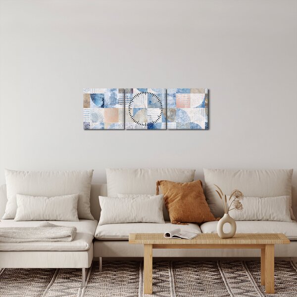 Slika - Geometrijski liki na steni (sa satom) (90x30 cm)