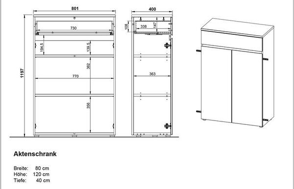 Krem komoda u mat dekoru 80x120x40 cm Lissabon – Germania