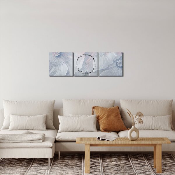 Slika - Modre rože na steni (sa satom) (90x30 cm)