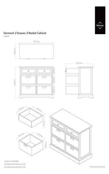 Komoda od masivne paulovnije boje slonovače 76x70x33 cm Vermont – Premier Housewares