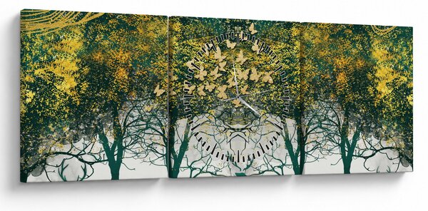 Slika - Jeleni v zelenem gozdu (sa satom) (90x30 cm)