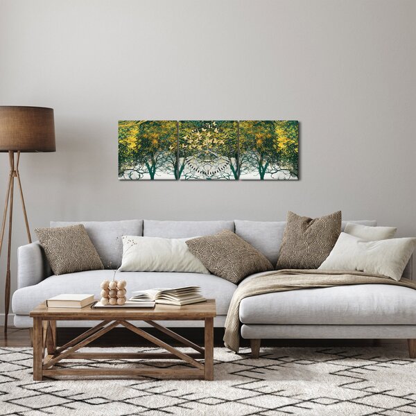 Slika - Jeleni v zelenem gozdu (sa satom) (90x30 cm)