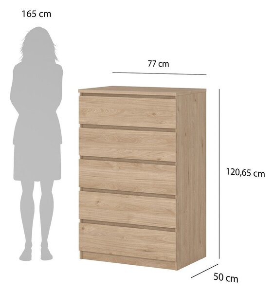 Komoda u dekoru hrasta u prirodnoj boji 77x121x50 cm Naia – Tvilum