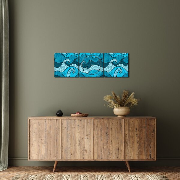 Slika - Abstrakcija, morje (sa satom) (90x30 cm)