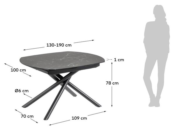 Proširiv blagovaonski stol s dodatnom pločom s keramičkom daskom 100x130 cm Yodalia – Kave Home