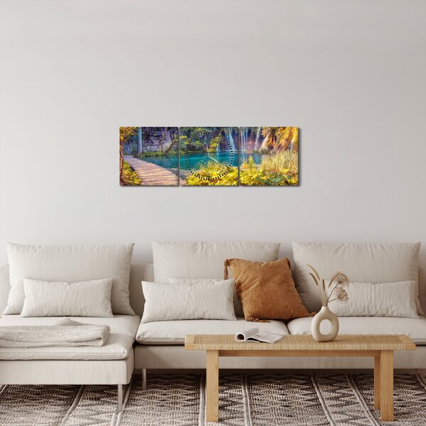 Slika - Plitvička jezera, Hrvaška (sa satom) (90x30 cm)