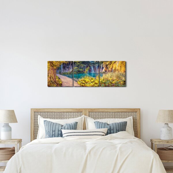 Slika - Plitvička jezera, Hrvaška (sa satom) (90x30 cm)
