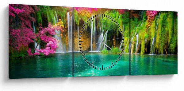 Slika - Slap, Plitvička jezera, Hrvaška (sa satom) (90x30 cm)