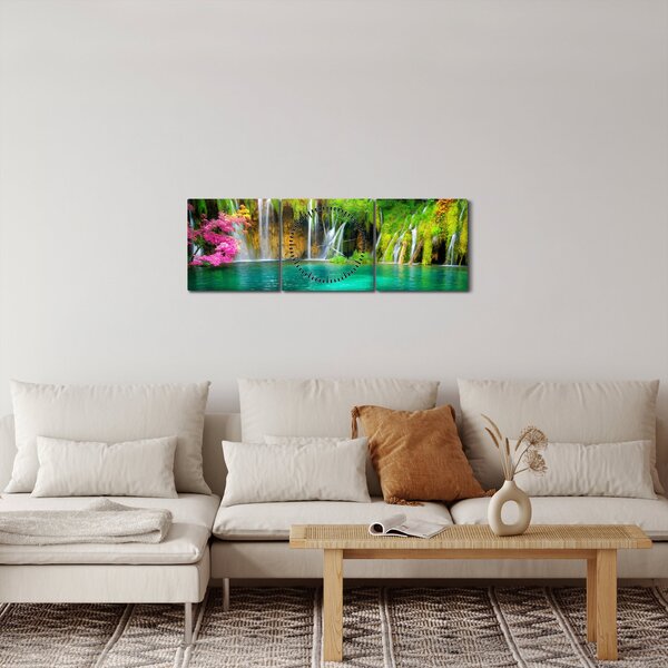 Slika - Slap, Plitvička jezera, Hrvaška (sa satom) (90x30 cm)