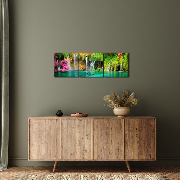 Slika - Slap, Plitvička jezera, Hrvaška (sa satom) (90x30 cm)